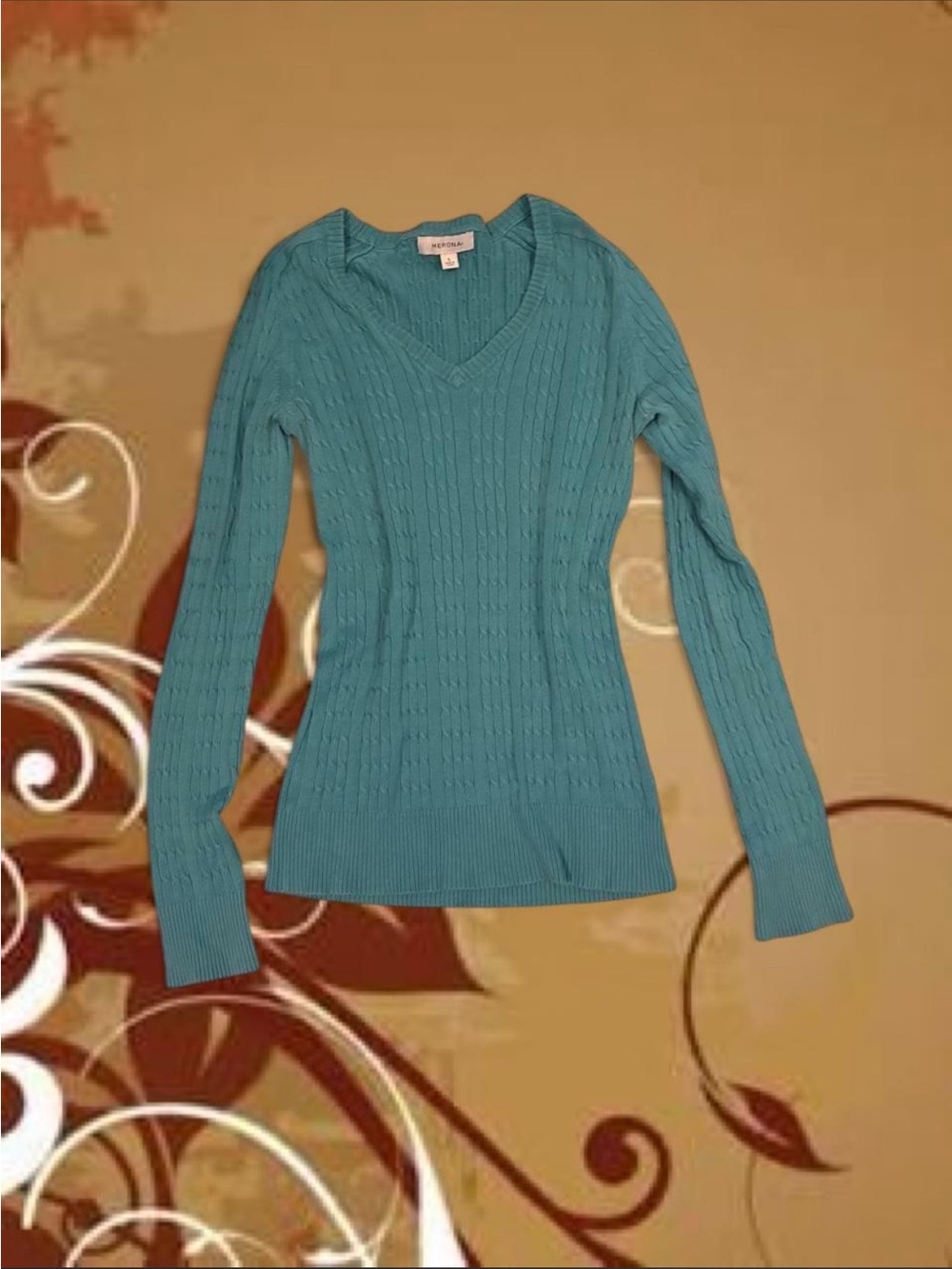 Y2K 2000s Merona Cable Knit Teal Blue Sweater